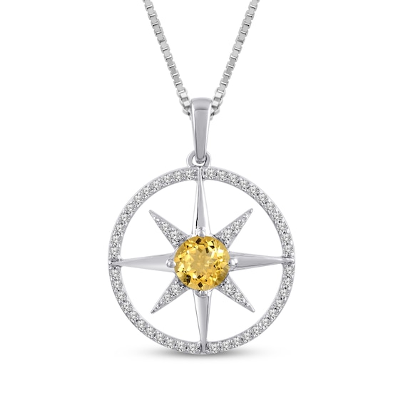 Citrine & White Lab-Created Sapphire Star Circle Necklace Sterling Silver 18"