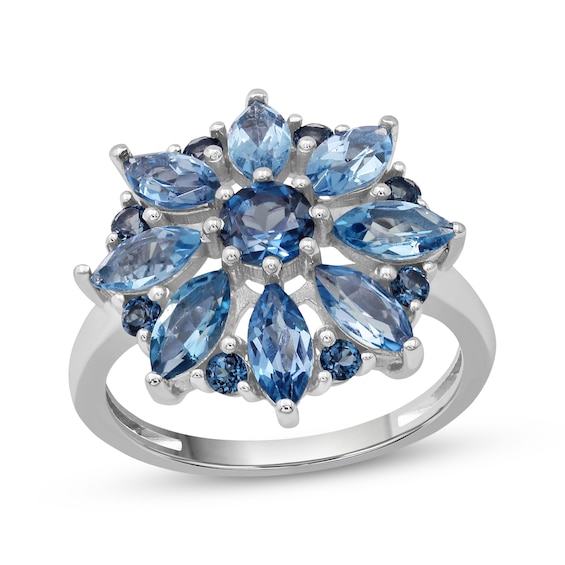 Marquise and Round-Cut Blue Topaz Burst Ring Sterling Silver
