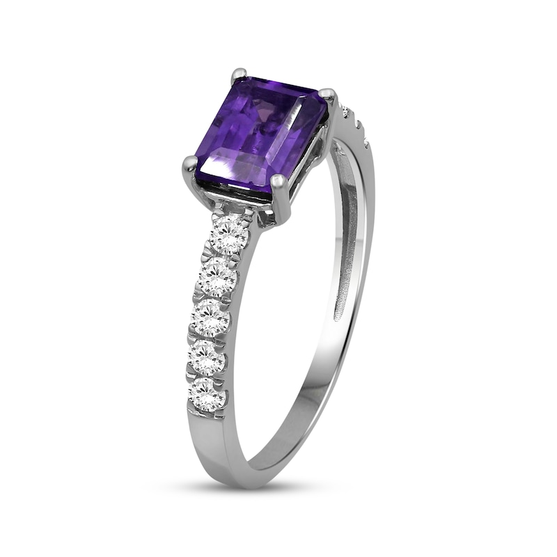 Main Image 2 of Emerald-Cut Amethyst & White Lab-Created Sapphire Ring Sterling Silver