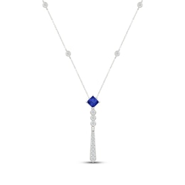 Square-Cut Blue & White Lab-Created Sapphire "Y" Necklace Sterling Silver 18"