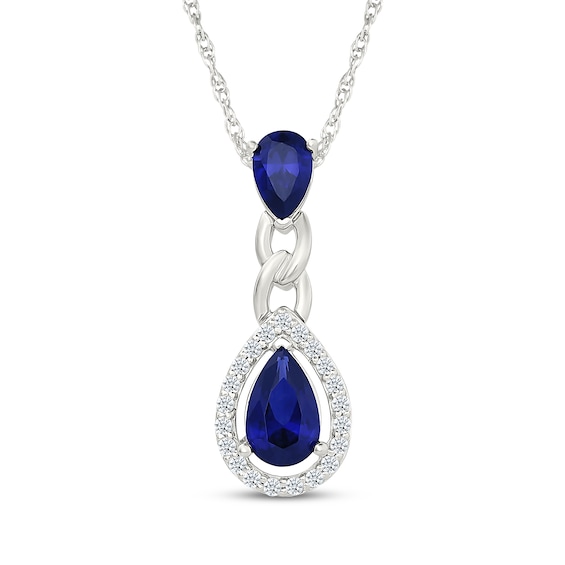 Pear-Shaped Blue & White Lab-Created Sapphire Teardrop Necklace Sterling Silver 18"