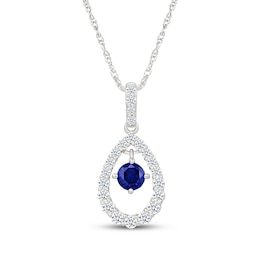 Blue & White Lab-Created Sapphire Teardrop Necklace Sterling Silver 18"