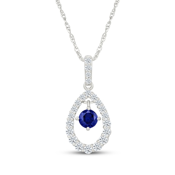 Blue & White Lab-Created Sapphire Teardrop Necklace Sterling Silver 18"