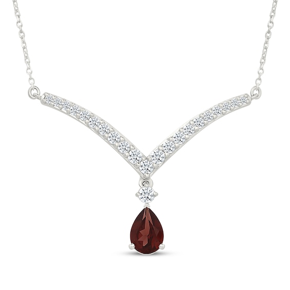 Pear-Shaped Garnet & White Lab-Created Sapphire Drop Necklace Sterling Silver 18"