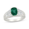 Thumbnail Image 1 of Cushion-Cut Lab-Created Emerald & White Lab-Created Sapphire Cocktail Ring Sterling Silver