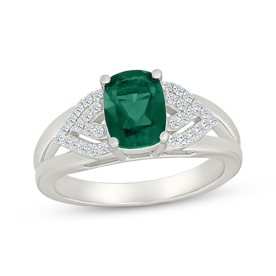Cushion-Cut Lab-Created Emerald & White Lab-Created Sapphire Cocktail Ring Sterling Silver