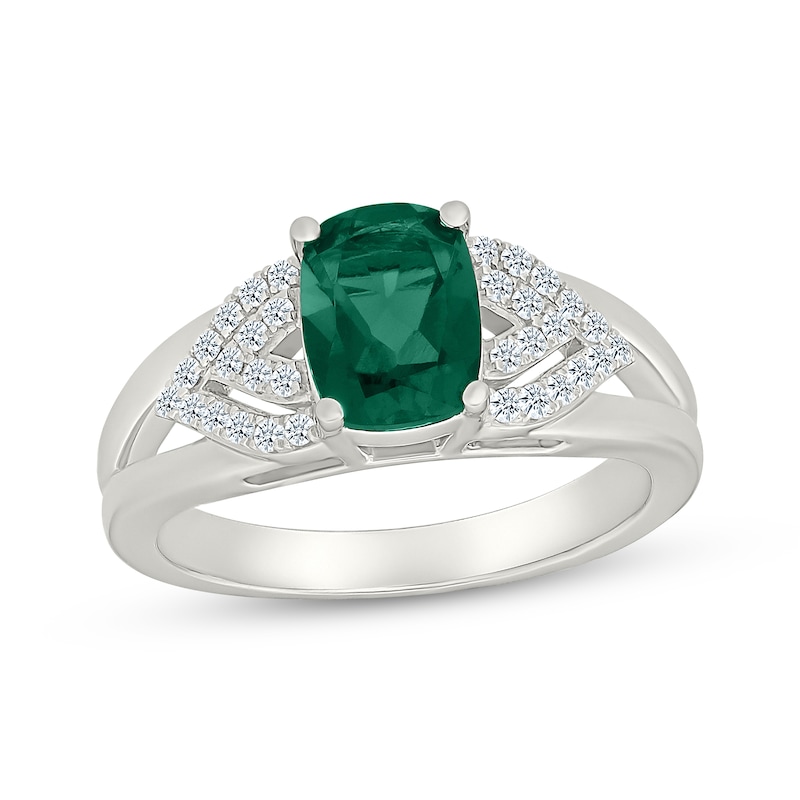 Main Image 1 of Cushion-Cut Lab-Created Emerald & White Lab-Created Sapphire Cocktail Ring Sterling Silver