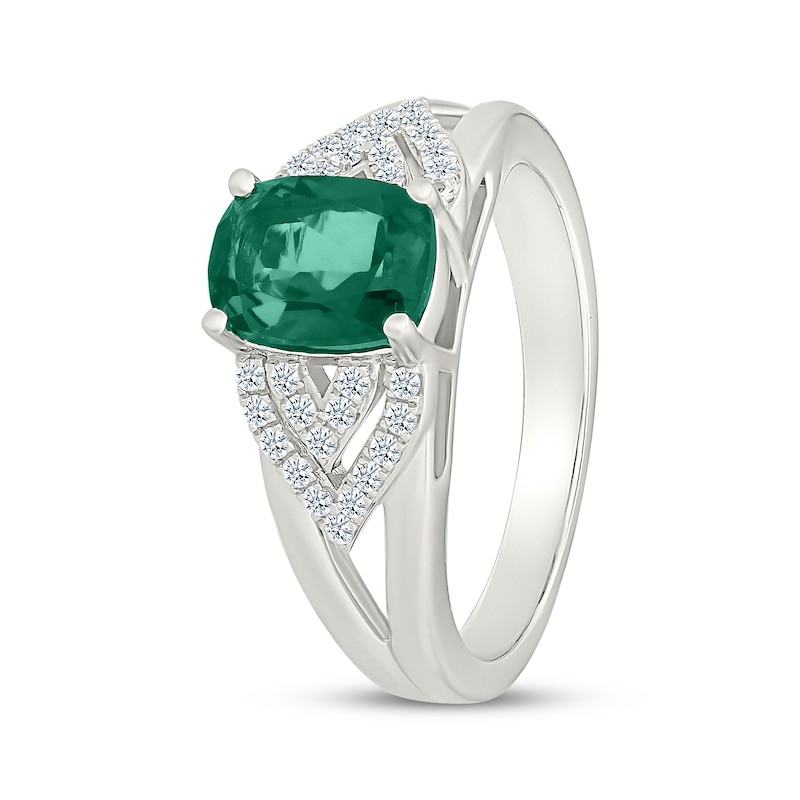 Main Image 2 of Cushion-Cut Lab-Created Emerald & White Lab-Created Sapphire Cocktail Ring Sterling Silver