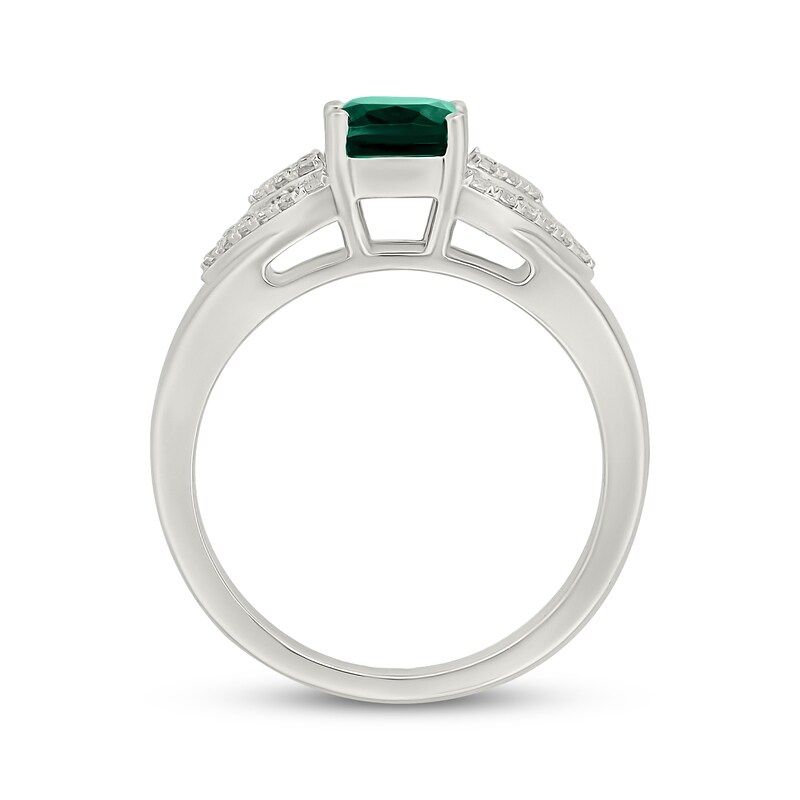Main Image 3 of Cushion-Cut Lab-Created Emerald & White Lab-Created Sapphire Cocktail Ring Sterling Silver