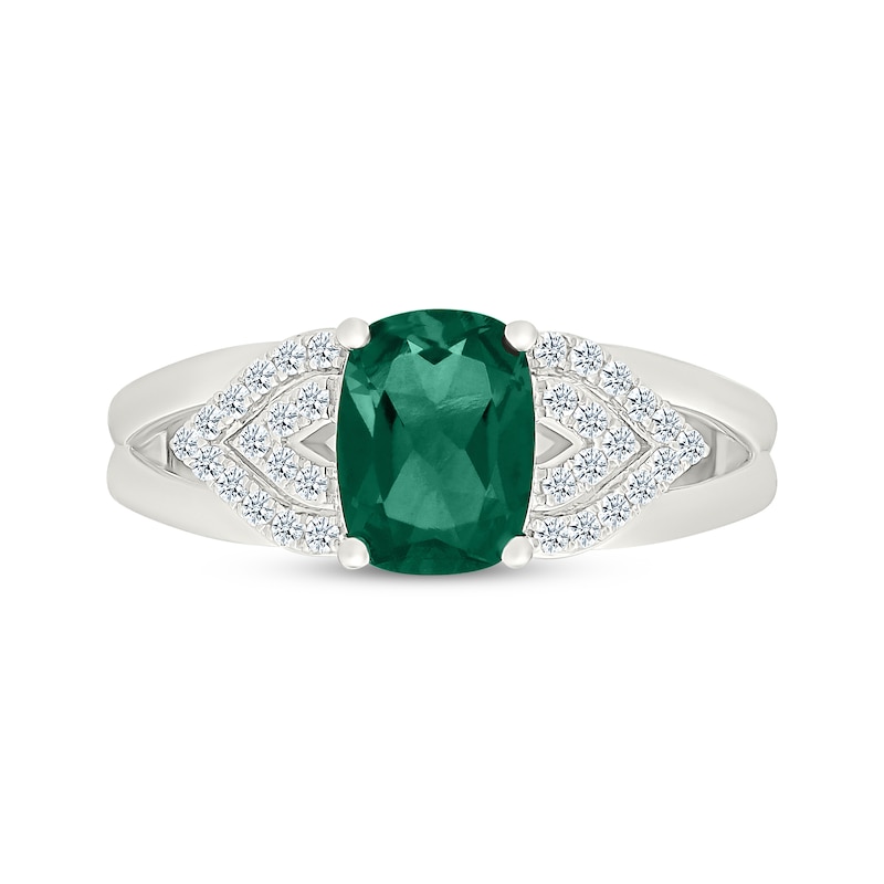 Main Image 4 of Cushion-Cut Lab-Created Emerald & White Lab-Created Sapphire Cocktail Ring Sterling Silver