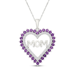 Amethyst & White Lab-Created Sapphire "Mom" Heart Necklace Sterling Silver 18"