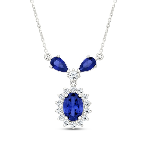 Multi-Shape Blue & White Lab-Created Sapphire Drop Necklace Sterling Silver 18"