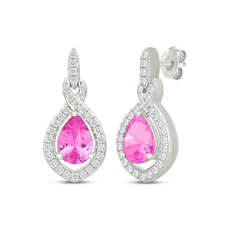 Main Image 1 of Pear-Shaped Pink Lab-Created Sapphire & White Lab-Created Sapphire Infinity Drop Earrings Sterling Silver