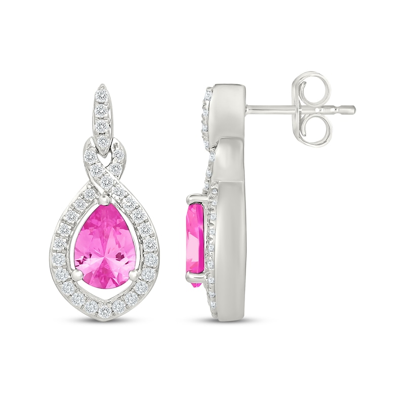 Main Image 3 of Pear-Shaped Pink Lab-Created Sapphire & White Lab-Created Sapphire Infinity Drop Earrings Sterling Silver