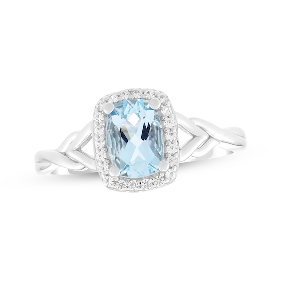 Cushion-Cut Aquamarine & White Lab-Created Sapphire Halo Ring Sterling Silver