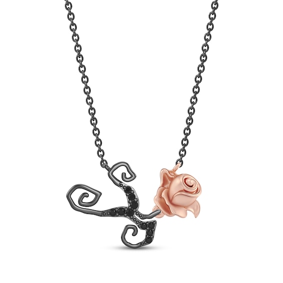 Disney Treasures The Nightmare Before Christmas Black Diamond Necklace 1/10ct tw Black Rhodium-Plated Sterling Silver & 10K Rose Gold 18"