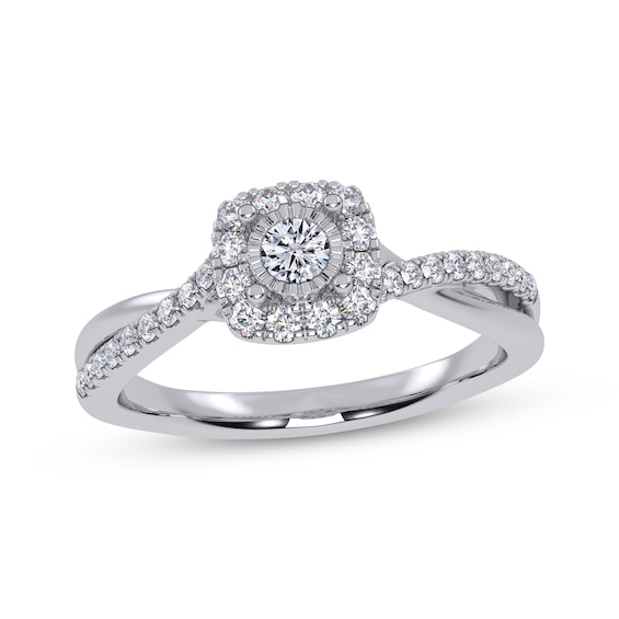 Adore Round-Cut Diamond Cushion-Shaped Halo Engagement Ring 1/3 ct tw 10K White Gold