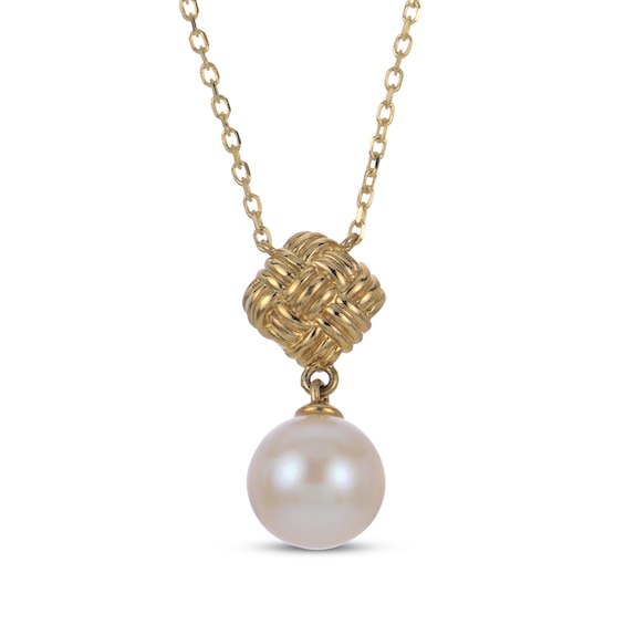 Cultured Pearl Woven Bail Necklace 10K Yellow Gold 18"