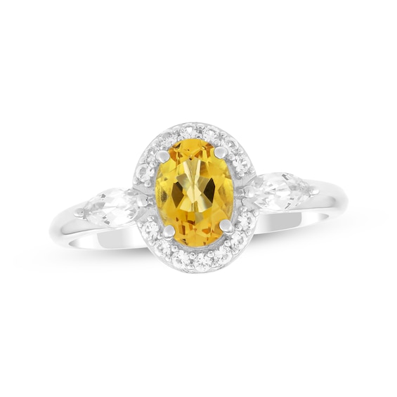Oval-Cut Citrine & White Lab-Created Sapphire Halo Ring Sterling Silver