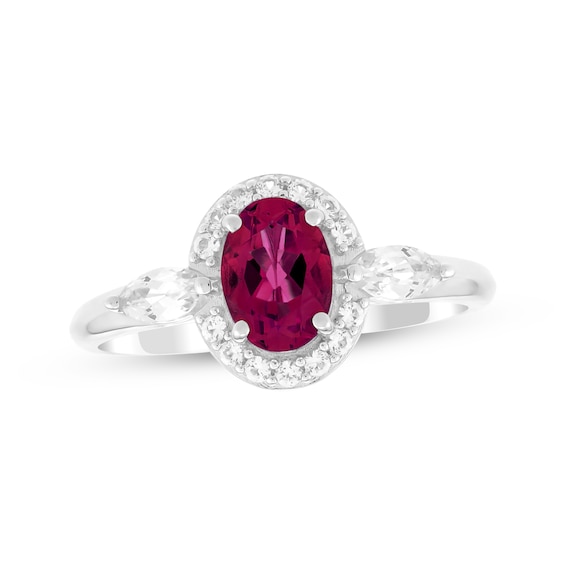 Oval-Cut Lab-Created Ruby & White Lab-Created Sapphire Halo Ring Sterling Silver