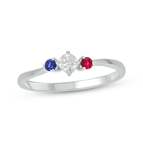 Patriotic Diamond Accent, Lab-Created Ruby & Blue Lab-Created Sapphire Three-Stone Ring Sterling Silver