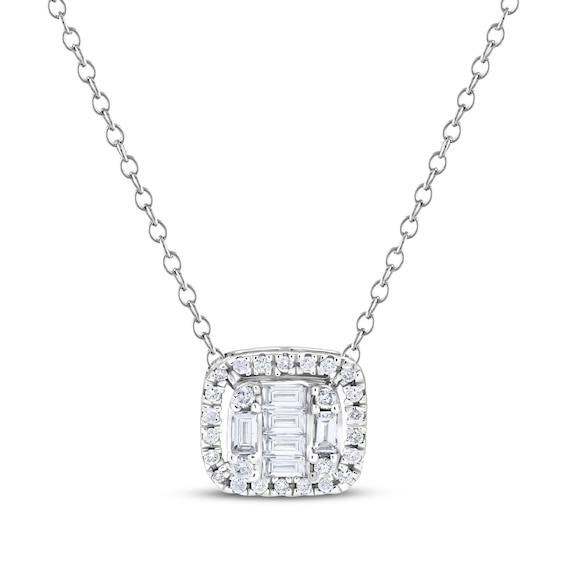 KAY Lab-Grown Diamonds Baguette & Round-Cut Halo Necklace 10K White Gold 18"