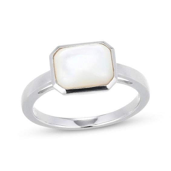 Octagonal Mother-of-Pearl Solitaire Ring Sterling Silver