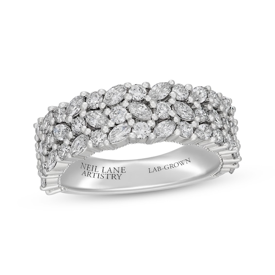 Neil Lane Artistry Lab-Grown Diamond Certified Marquise & Round-Cut Three-Row Anniversary Ring 1-3/4 ct tw 14K White Gold