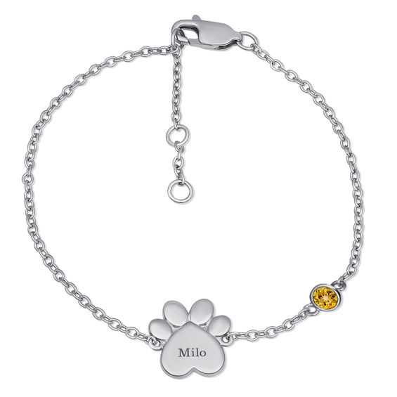 Birthstone Bezel-Set Dog Paw Bracelet (1 Stone 1 Line )