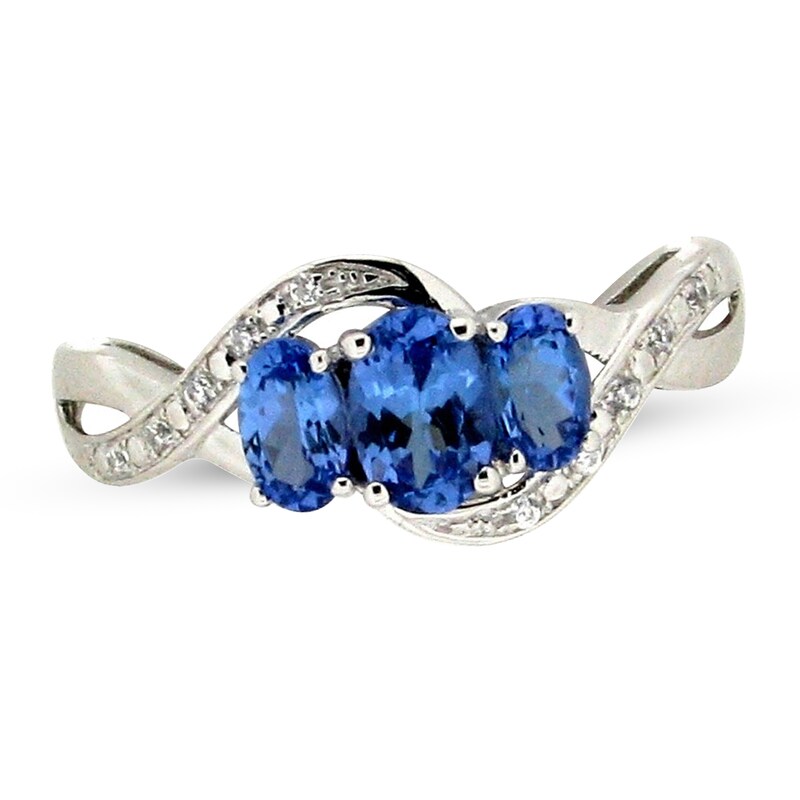 Tanzanite & Diamond Ring 1/20 ct tw Oval/Round-cut Sterling Silver