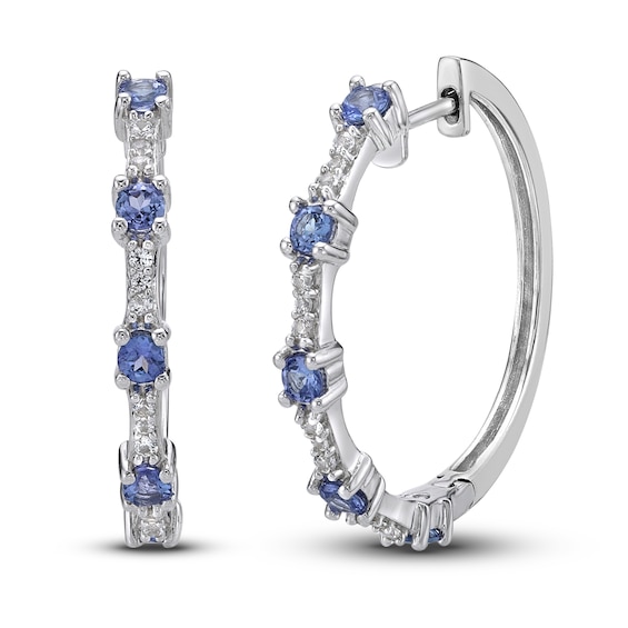 Tanzanite & White Lab-Created Sapphire Hoop Earrings Sterling Silver