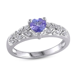 Tanzanite Heart Ring 1/20 ct tw Diamonds Sterling Silver