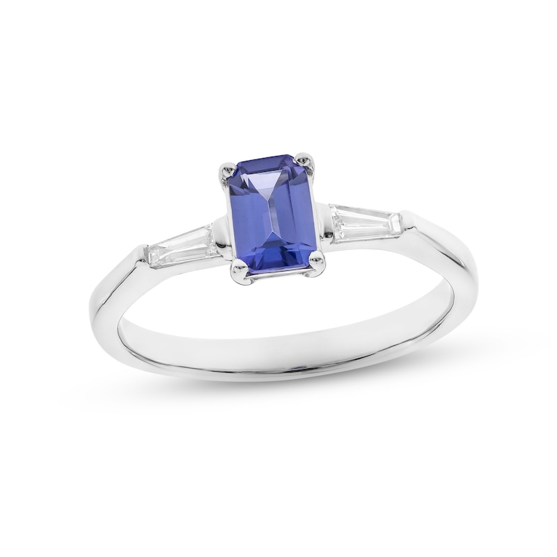 Main Image 1 of Tanzanite & Diamond Ring 1/20 ct tw Baguette-cut 10K White Gold
