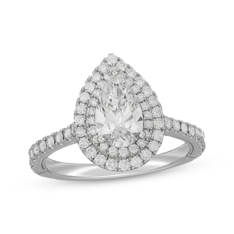 Neil Lane Artistry Pear-Shaped Lab-Created Diamond Double Frame Engagement Ring 1-3/4 ct tw 14K White Gold