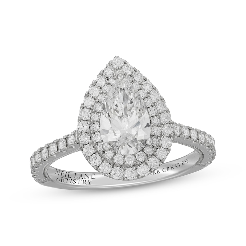 Neil Lane Artistry Pear-Shaped Lab-Created Diamond Double Frame Engagement Ring 1-3/4 ct tw 14K White Gold