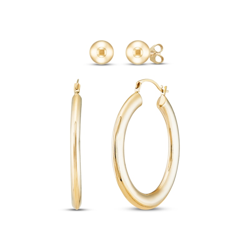Stud & Hoop Earrings Gift Set 10K Yellow Gold