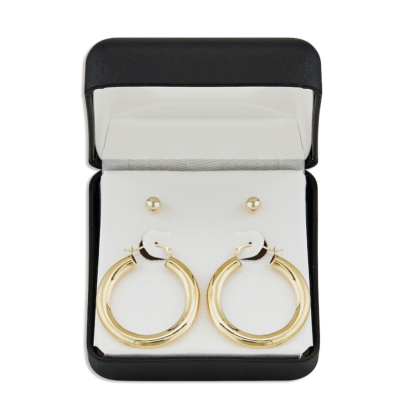 Stud & Hoop Earrings Gift Set 10K Yellow Gold
