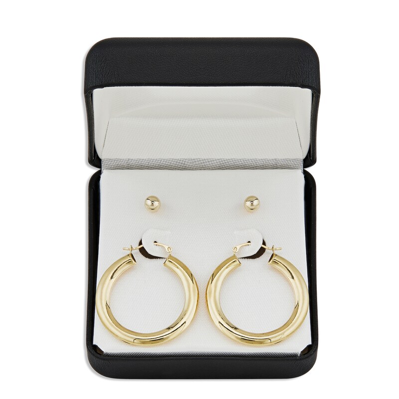 Stud & Hoop Earrings Gift Set 10K Yellow Gold