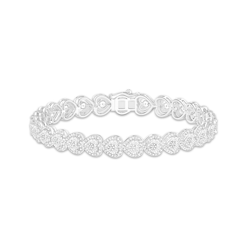 Multi-Diamond Heart Link Bracelet 1/4 ct tw Sterling Silver 7.25"