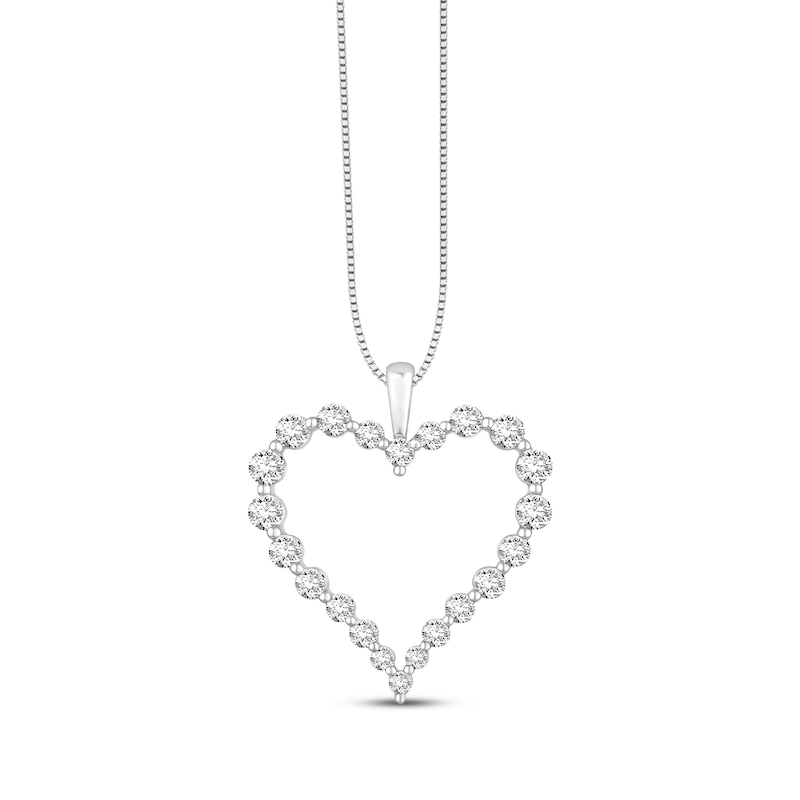 Main Image 1 of Round-Cut Diamond Heart Necklace 1 ct tw 10K White Gold 18”