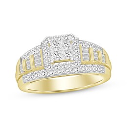 Princess-Cut Quad Multi-Diamond Center Engagement Ring 1 ct tw 10K Yellow Gold