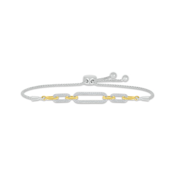 Diamond Paperclip Link Bolo Bracelet 1/4 ct tw Sterling Silver & 10K Yellow Gold