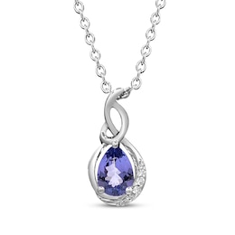 Pear-Shaped Tanzanite & Diamond Accents Necklace Sterling Silver 18"