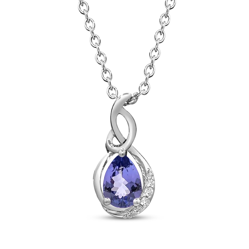 Main Image 1 of Pear-Shaped Tanzanite & Diamond Accents Necklace Sterling Silver 18"
