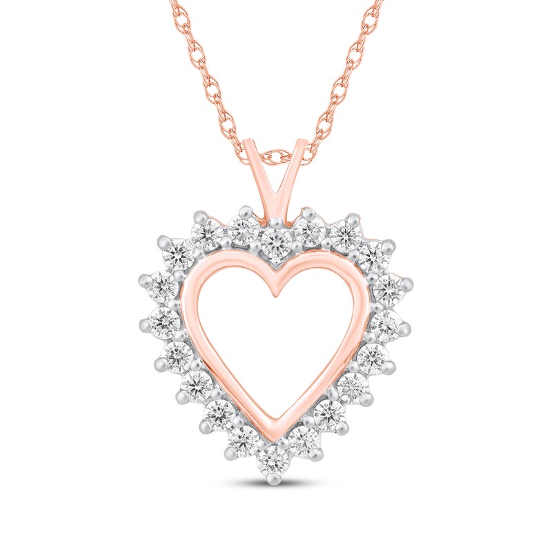 Main Image 1 of Diamond Heart Outline Necklace 1 ct tw 14K Rose Gold 18"