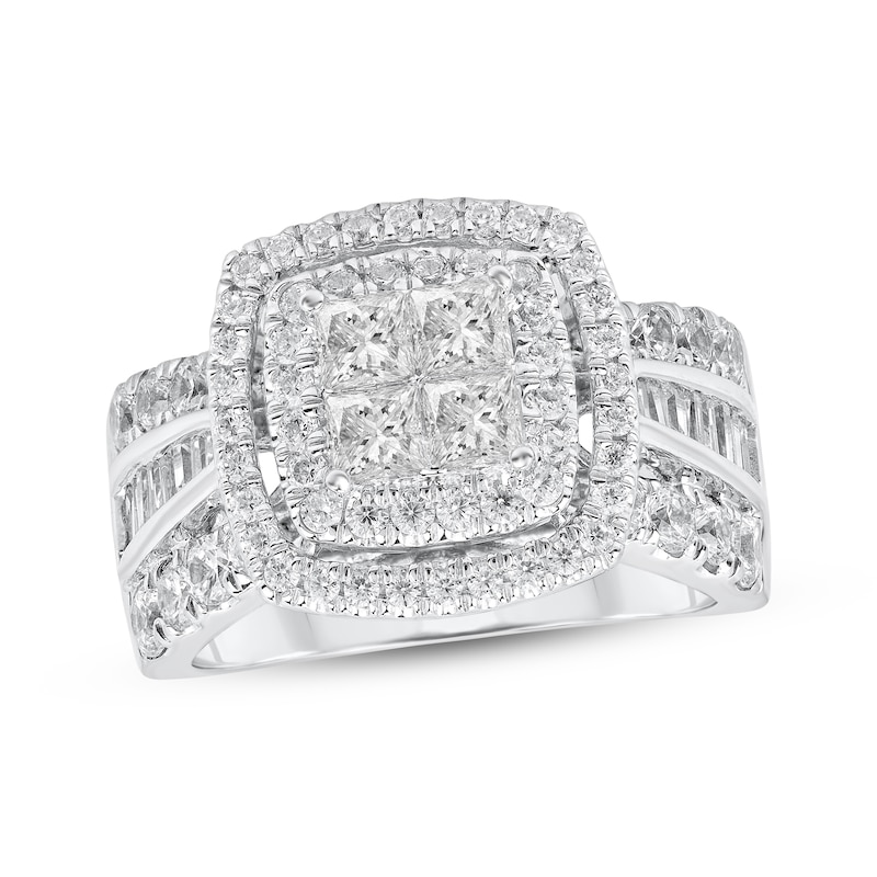 Main Image 1 of Adore Princess & Baguette-Cut Diamond Engagement Ring 2 ct tw 14K White Gold
