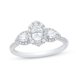 Oval-Cut & Pear-Shaped Diamond Three-Stone Ring 1 ct tw 14K White Gold