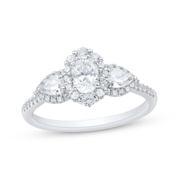 Adore Oval-Cut & Pear-Shaped Diamond Three-Stone Ring 1 ct tw 14K White Gold