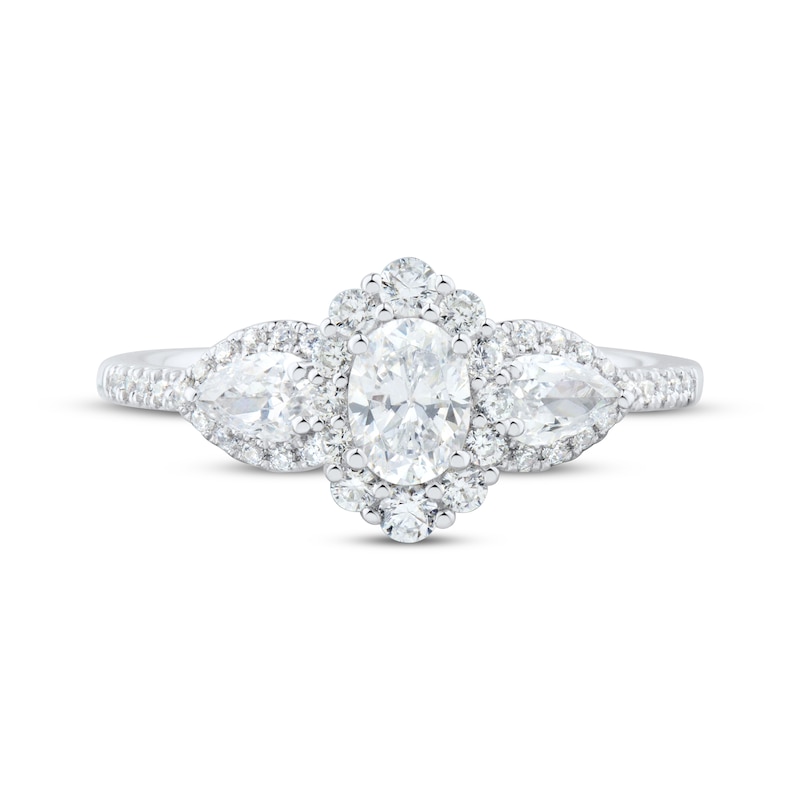 Main Image 3 of Adore Oval-Cut & Pear-Shaped Diamond Three-Stone Ring 1 ct tw 14K White Gold