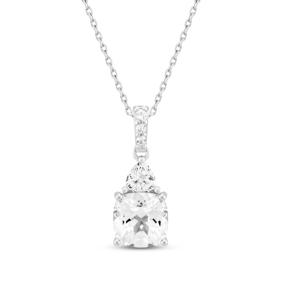 Cushion-Cut White Lab-Created Sapphire Necklace Sterling Silver 18"